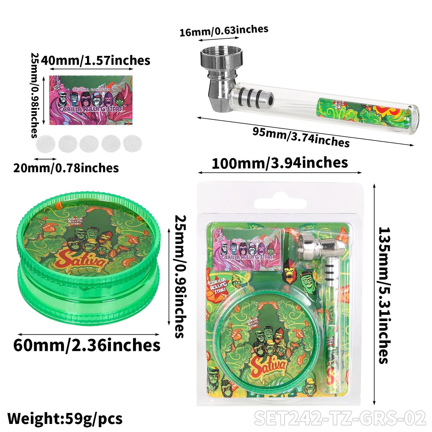 Gorilla Set - Glas Pfeife 3tlg.